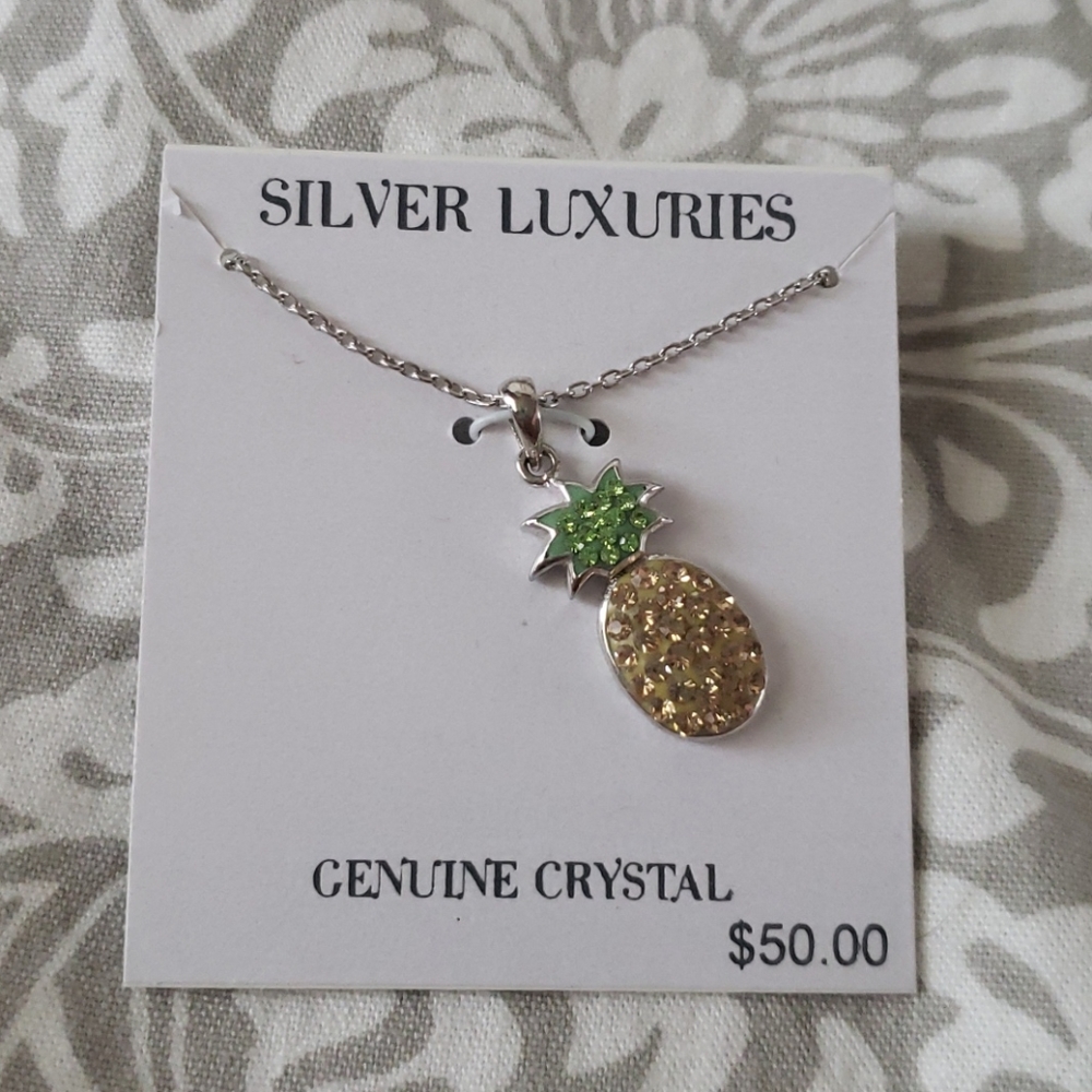 Crystal Pineapple Silver 18 inch Necklace